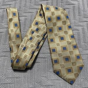 Henry Jacobson gold square geometric print silk tie